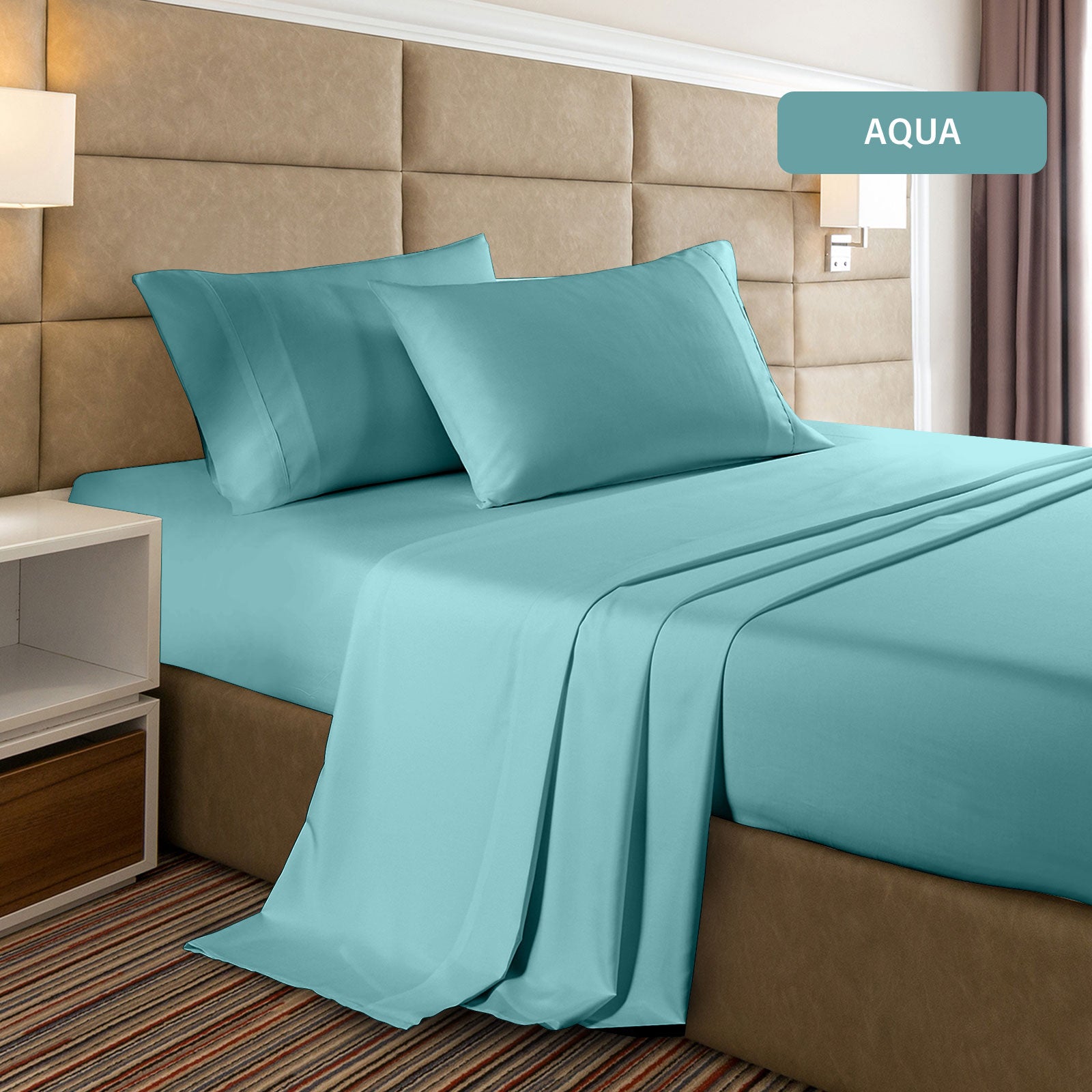 Casa Decor 2000 Thread Count Bamboo Cooling Sheet Set displayed on a bed, showcasing its luxurious texture and vibrant colors.