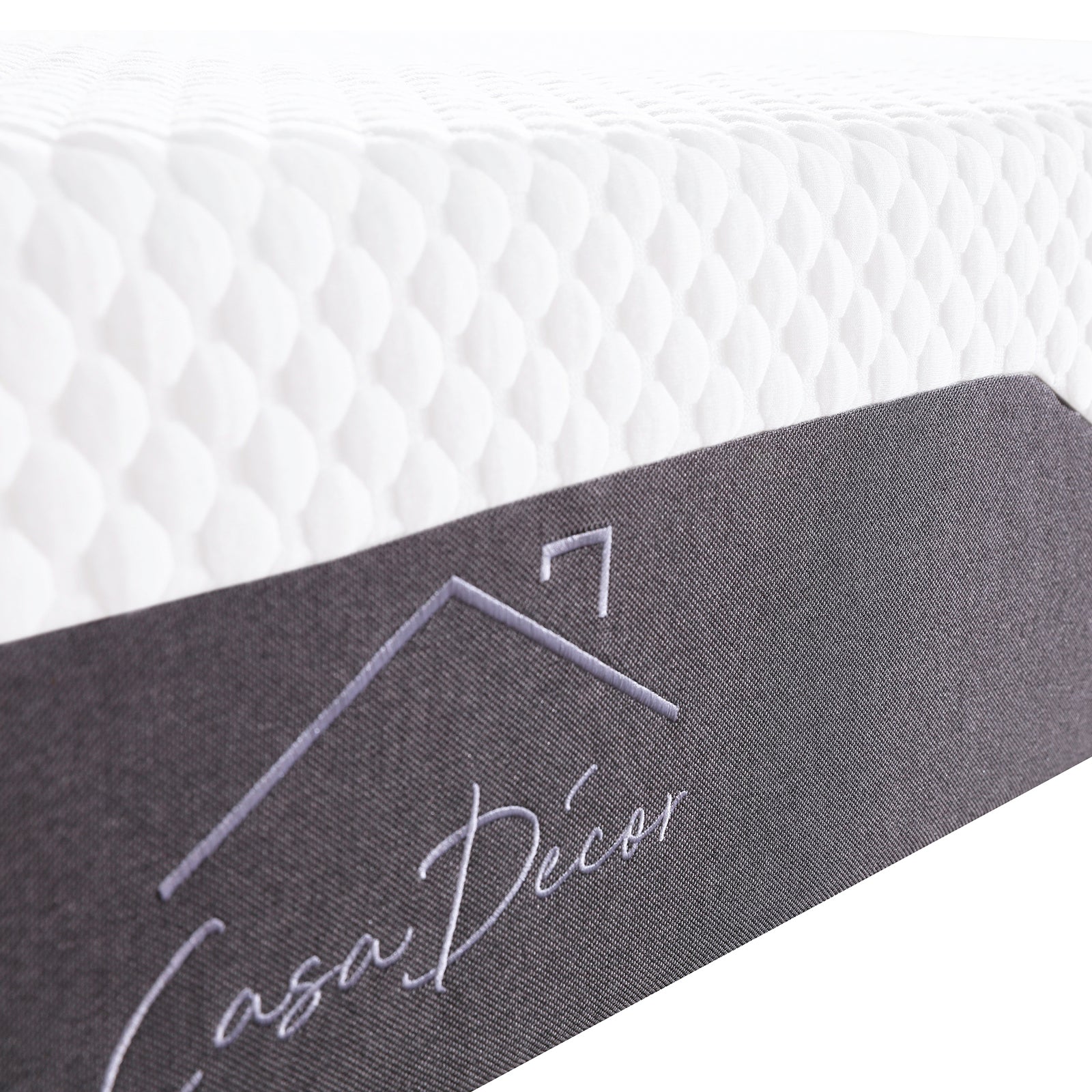 Casa Decor Memory Foam Luxe Hybrid Mattress with cool gel technology, showcasing its 25cm depth and breathable knitted air-mesh cover.