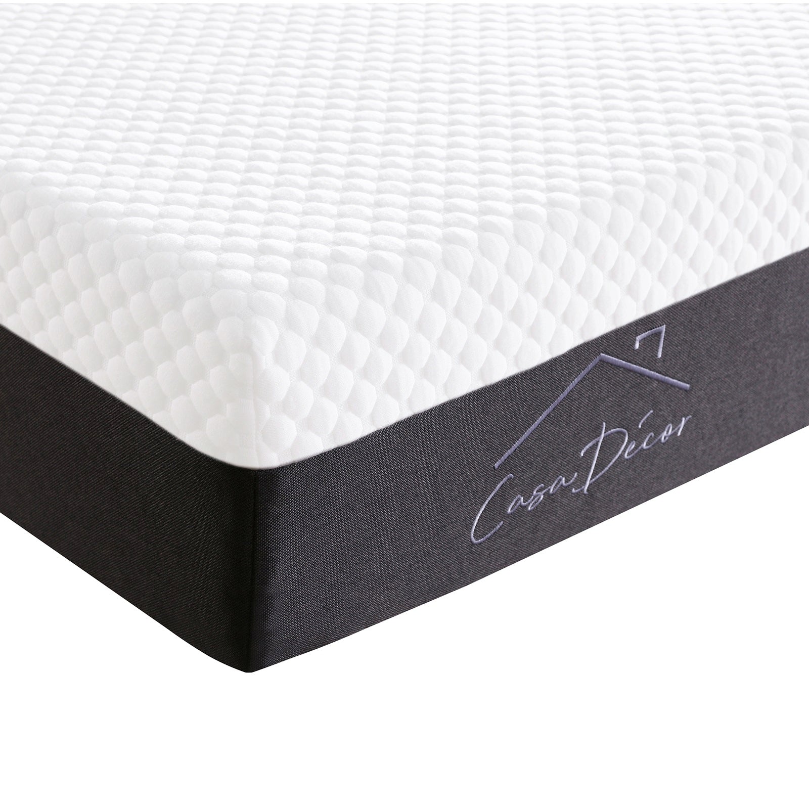 Casa Decor Memory Foam Luxe Hybrid Mattress with cool gel technology, showcasing its 25cm depth and breathable knitted air-mesh cover.