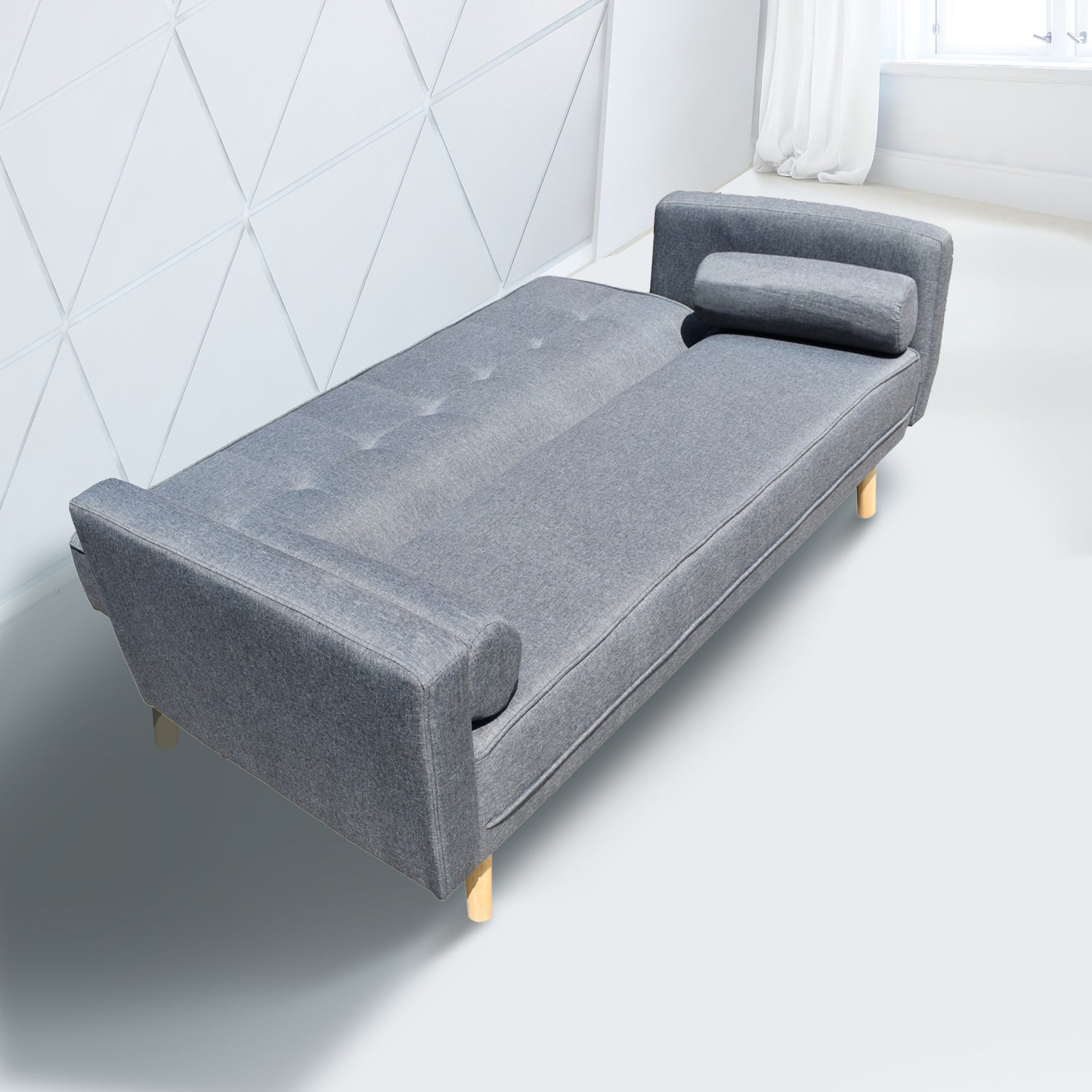 Casa Decor Sicily 2-in-1 Sofa Bed in charcoal color, showcasing its modern Scandinavian design and premium faux linen upholstery.