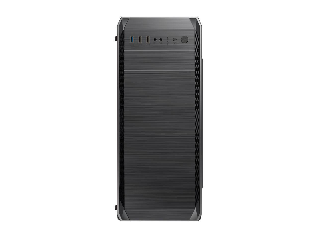 DIYPC DIY-A1-BK Black Tempered Glass ATX Mid Tower Computer Case with USB 3.0 ports and pre-installed fan.