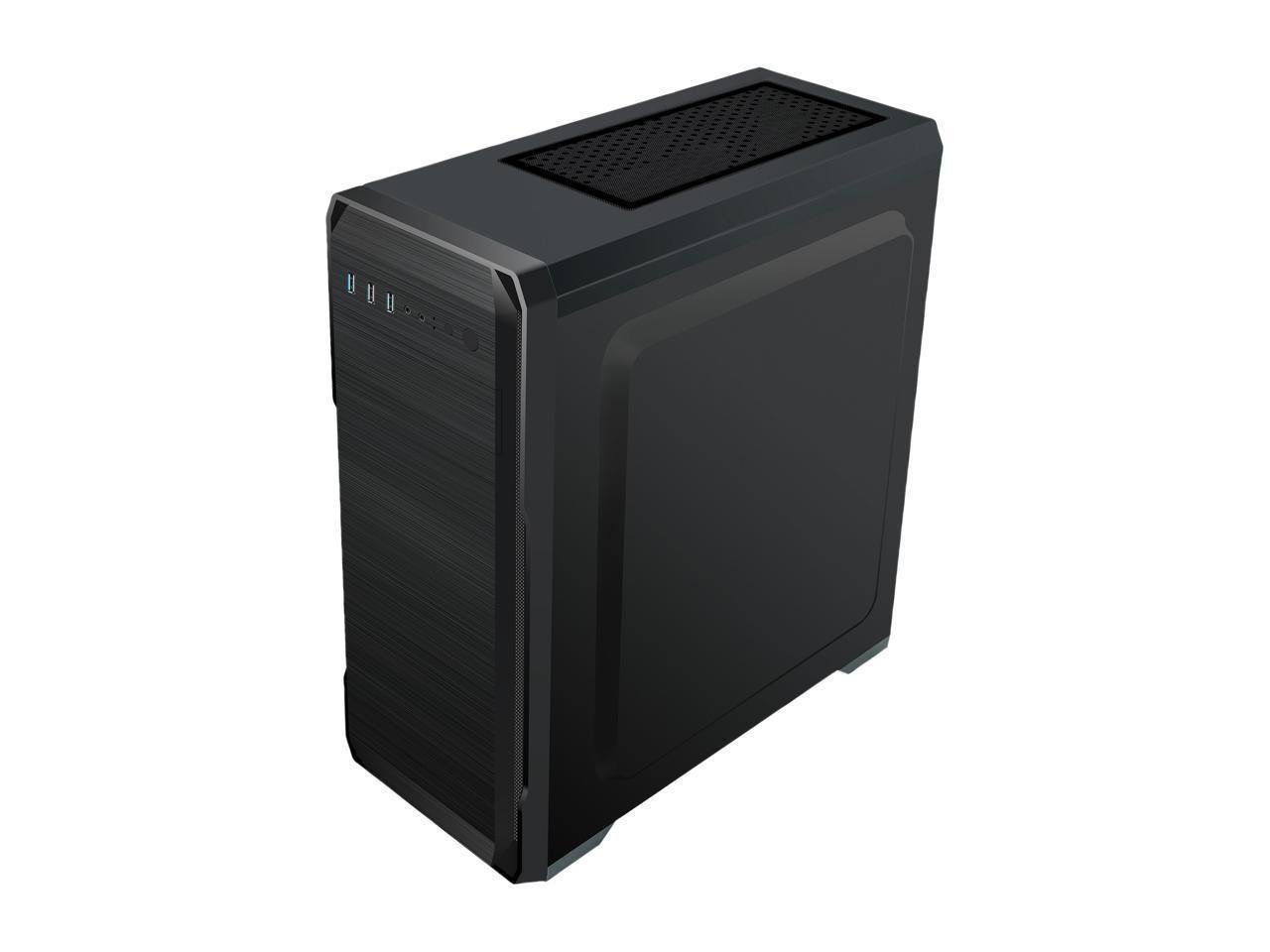 DIYPC DIY-A1-BK Black Tempered Glass ATX Mid Tower Computer Case with USB 3.0 ports and pre-installed fan.