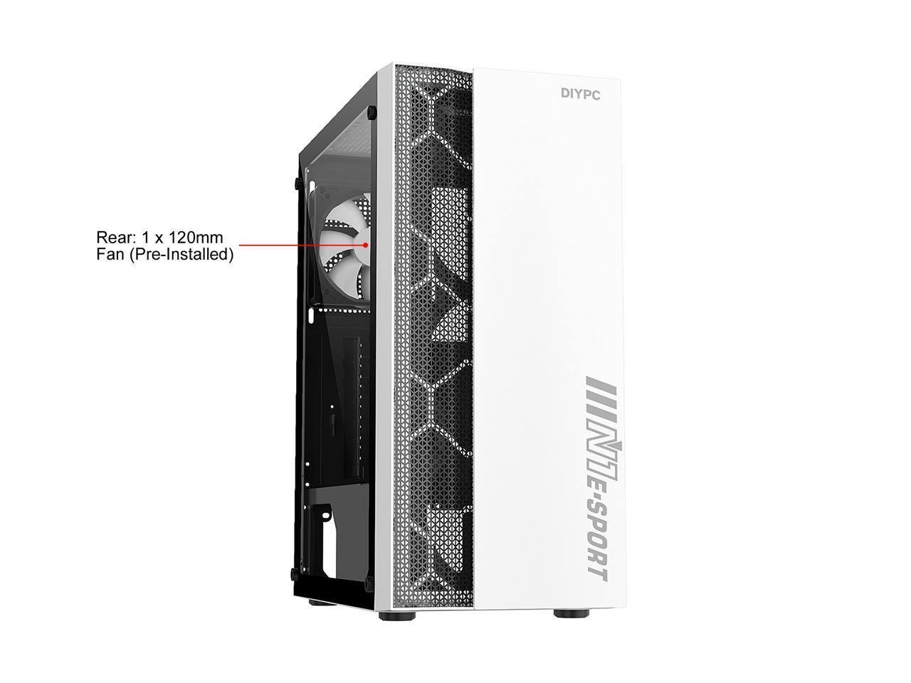 DIYPC DIY-S08-W R White ATX Mid Tower Case with Tempered Glass and USB 3.0 Ports