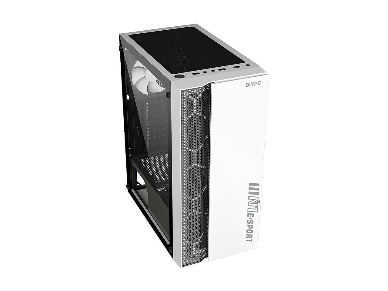 DIYPC DIY-S08-W R White ATX Mid Tower Case with Tempered Glass and USB 3.0 Ports