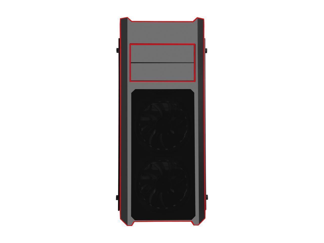 DIYPC DIY-TG8-BR gaming case featuring black and red design with tempered glass panels and LED fans.