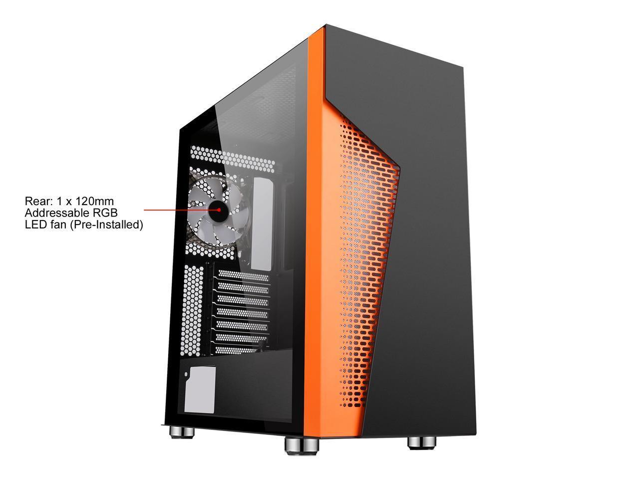 DIYPC IDX2-O-ARGB R Black Steel ATX Mid Tower Case with Tempered Glass and ARGB Fan