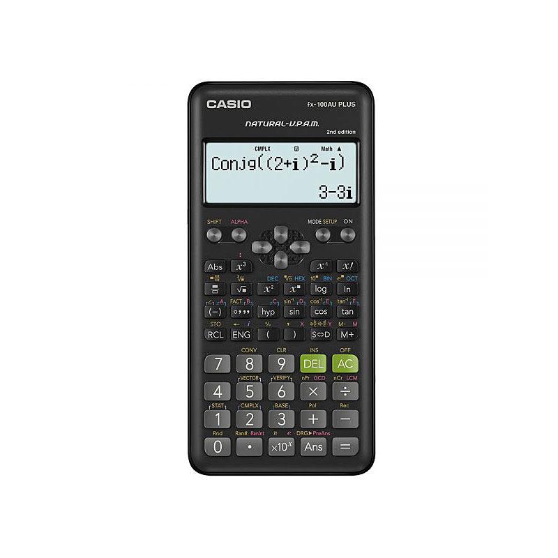 CASIO FX100AU PLUSII 2nd Ed scientific calculator with a clear display and buttons.