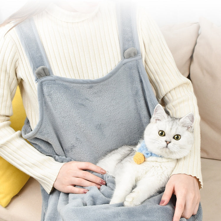 A cozy Cat Hug Apron made of soft arctic fleece, designed to carry cats securely while preventing fur from sticking to clothes.