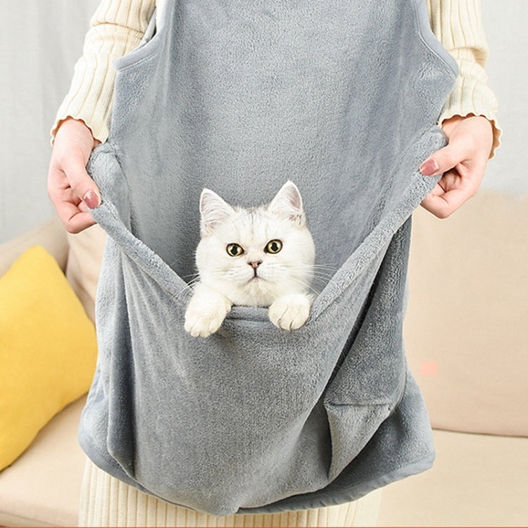 A cozy Cat Hug Apron made of soft arctic fleece, designed to carry cats securely while preventing fur from sticking to clothes.