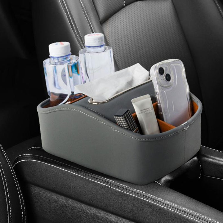 Stylish leather storage box for cat supplies with partitioned design and double cup holder.