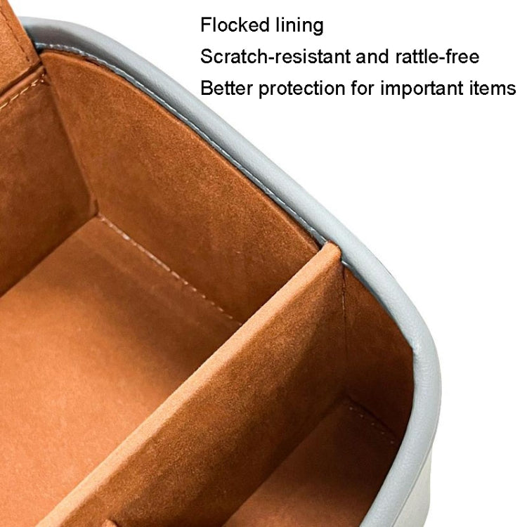 Stylish leather storage box for cat supplies with partitioned design and double cup holder.