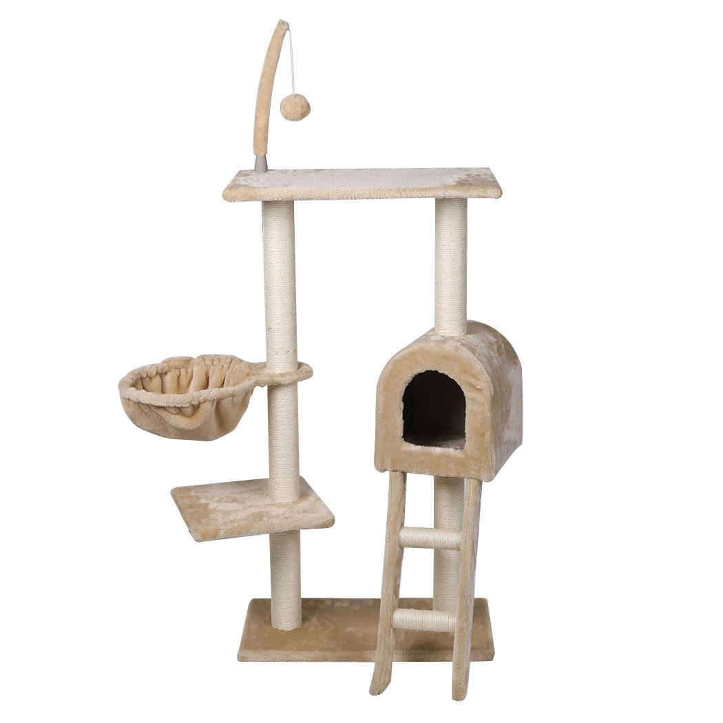 PaWz Cat Tree Tower with plush covering and sisal scratching post, designed for active cats to play and rest.