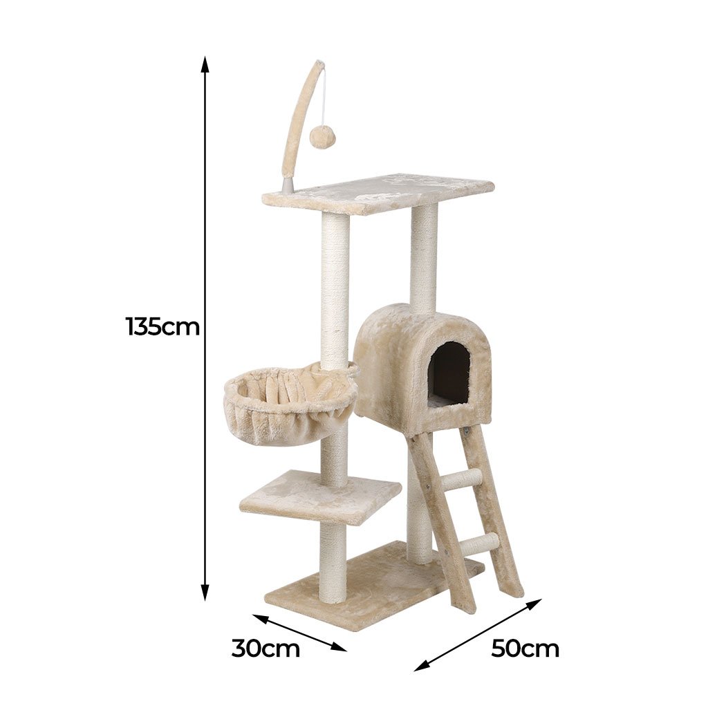 PaWz Cat Tree Tower with plush covering and sisal scratching post, designed for active cats to play and rest.