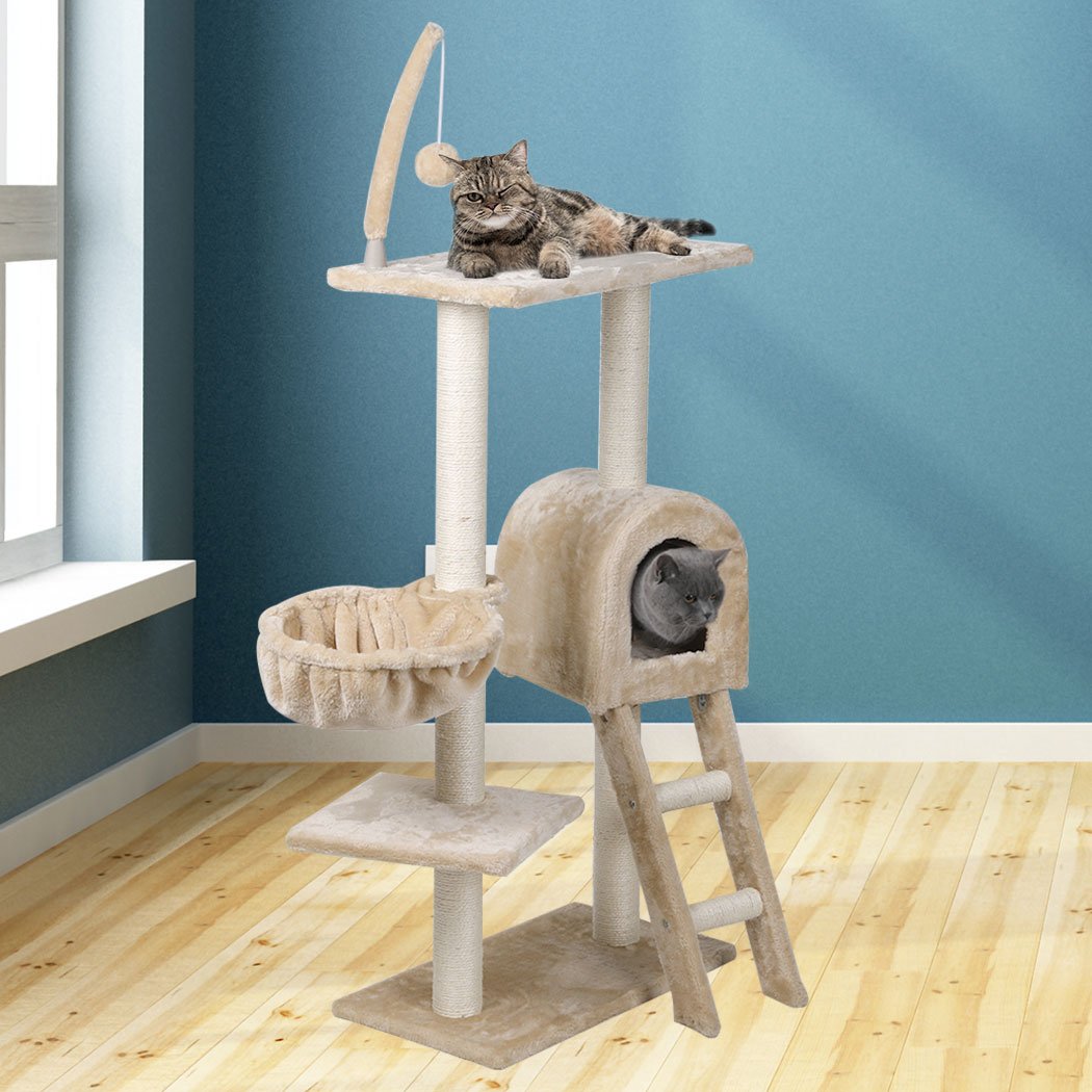 PaWz Cat Tree Tower with plush covering and sisal scratching post, designed for active cats to play and rest.