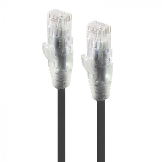 CAT6 28AWG Black Patch Lead 0.3M Slim ethernet cable with rugged boot and gold contacts.