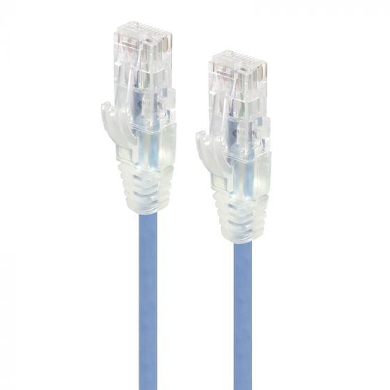 CAT6 28AWG Blue Patch Lead 0.5M Slim ethernet cable with rugged boot and gold contacts.