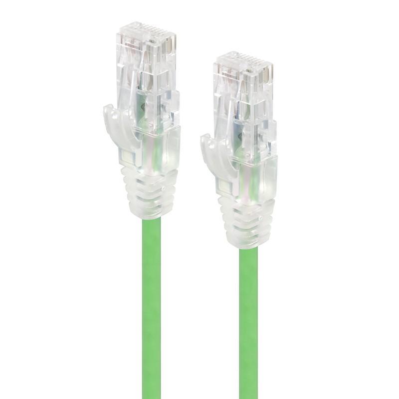 CAT6 28AWG Green Patch Lead 0.3M Slim ethernet cable with durable boot and gold contacts.