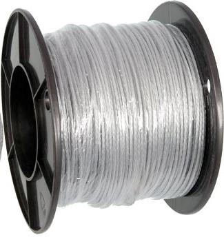 Catenary Wire 180m on a plastic drum, showcasing its heavy galvanization and concentric wire layers for electrical applications.