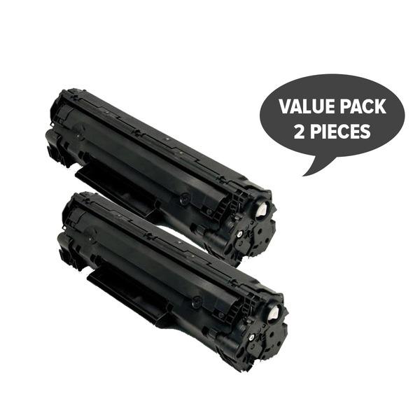 Two generic toner cartridges, CB435A #35A and CB436A #36A, designed for HP printers, showcasing their sleek design and labeling.