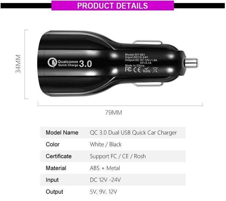 Cedrix Super-fast Charging PD QC3.0 Portable Smart Dual USB Mobile Car charger with two USB ports and compact design.