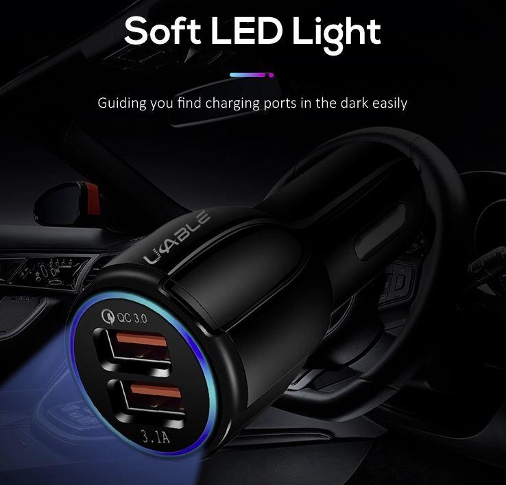 Cedrix Super-fast Charging PD QC3.0 Portable Smart Dual USB Mobile Car charger with two USB ports and compact design.