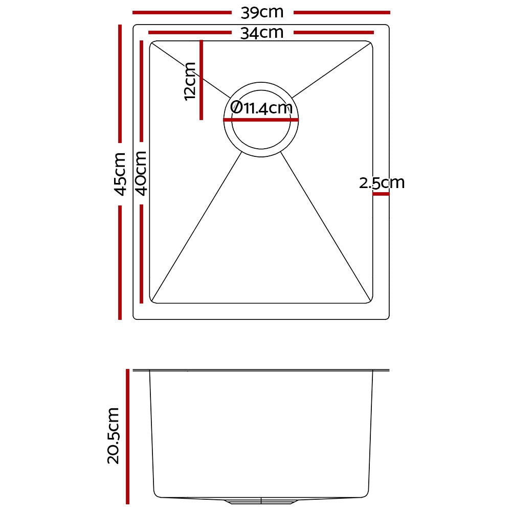 Cefito 39cm x 45cm Stainless Steel Kitchen Sink showcasing its sleek design and satin finish.