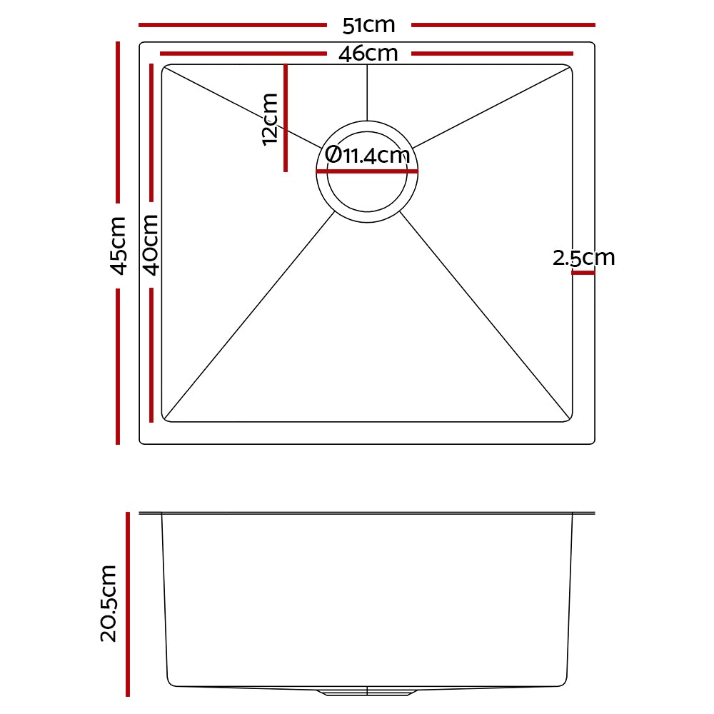 Cefito 51cm x 45cm Stainless Steel Kitchen Sink showcasing its sleek design and satin finish.