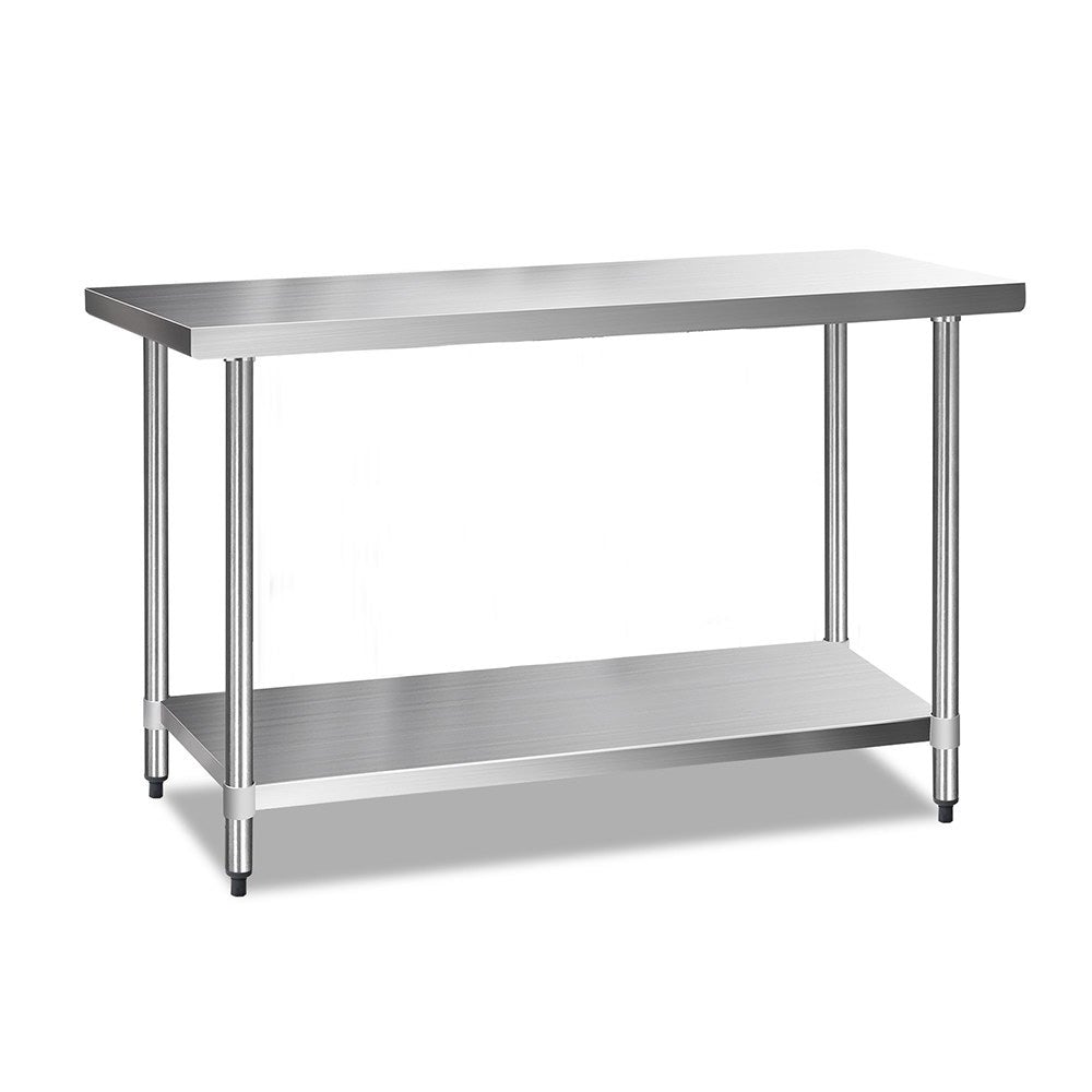 Cefito 610 x 1524mm Commercial Stainless Steel Kitchen Bench with robust steel legs and adjustable features.