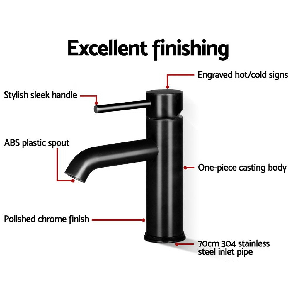 Cefito Basin Mixer Tap Faucet in sleek black finish, showcasing its modern design and high-quality materials.