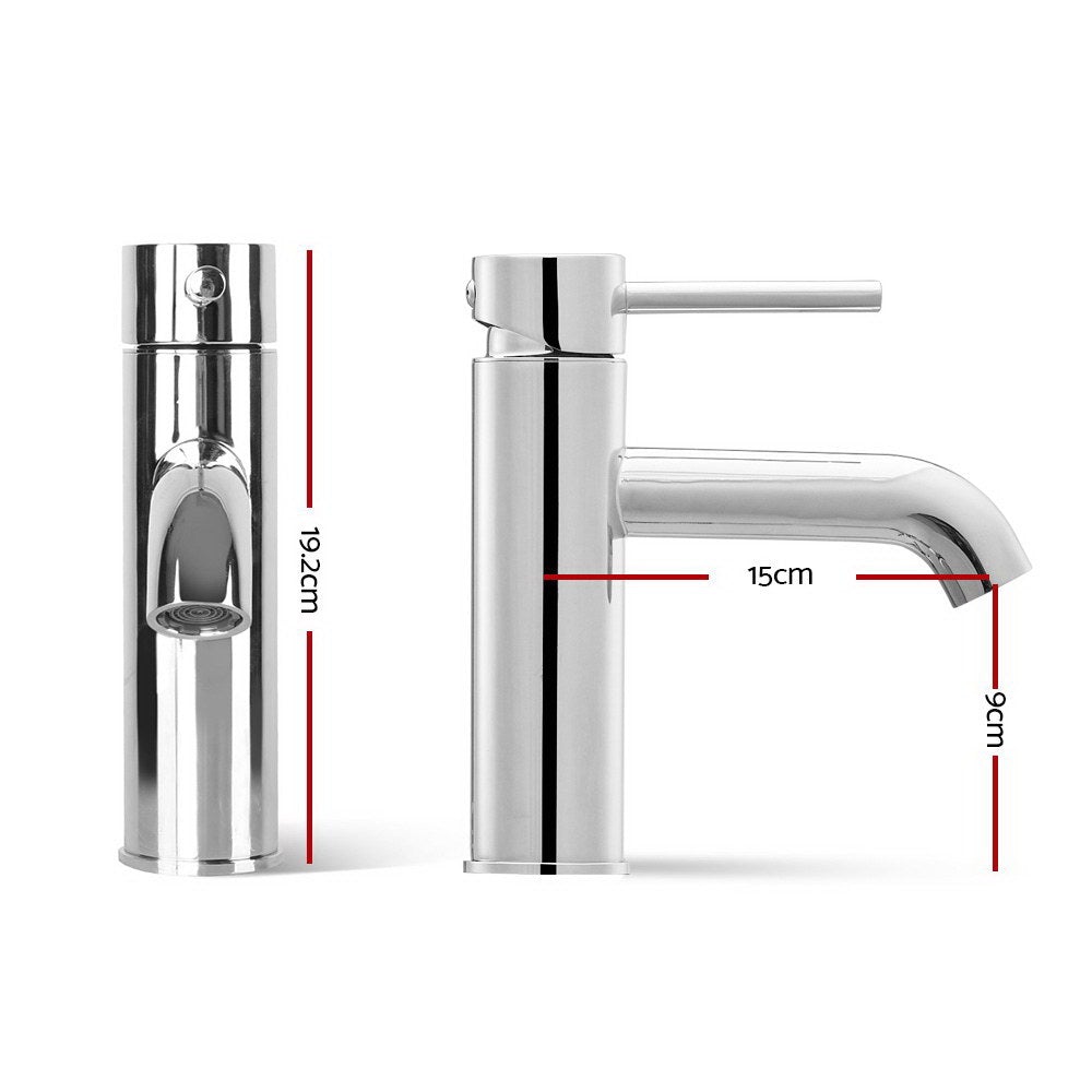 Cefito Basin Mixer Tap Faucet in Silver, showcasing its sleek chrome finish and modern design.