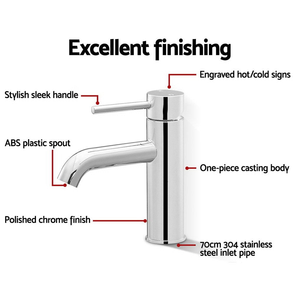 Cefito Basin Mixer Tap Faucet in Silver, showcasing its sleek chrome finish and modern design.