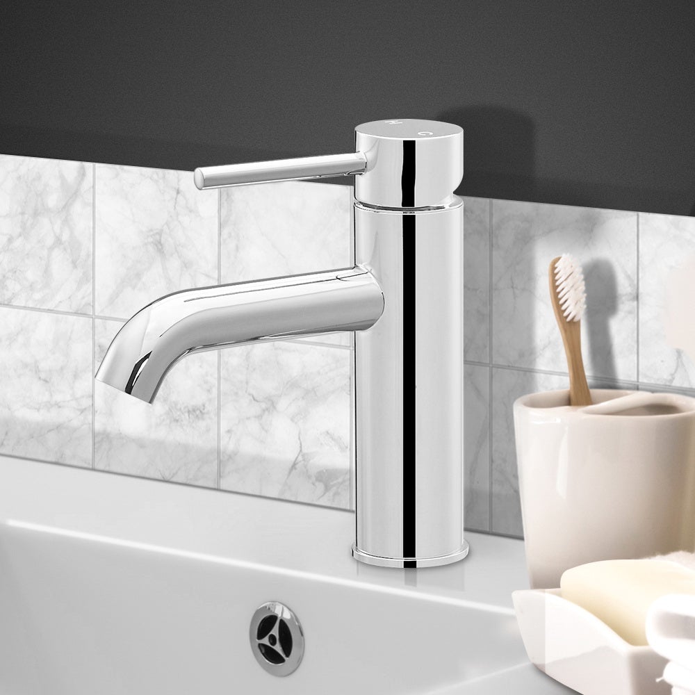 Cefito Basin Mixer Tap Faucet in Silver, showcasing its sleek chrome finish and modern design.