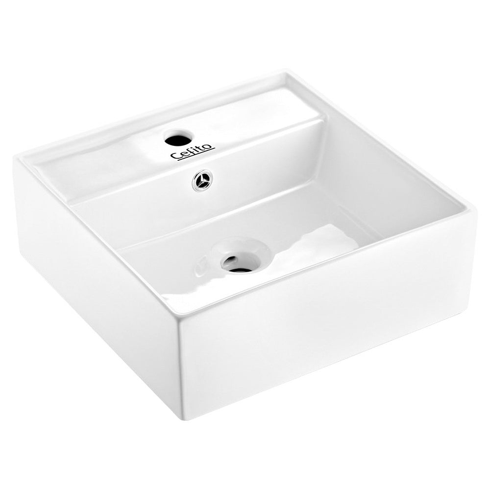 Cefito Ceramic Rectangle Sink Bowl in White with high gloss finish and smooth edges, showcasing its elegant design and durable material.