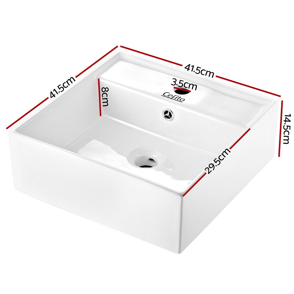 Cefito Ceramic Rectangle Sink Bowl in White with high gloss finish and smooth edges, showcasing its elegant design and durable material.