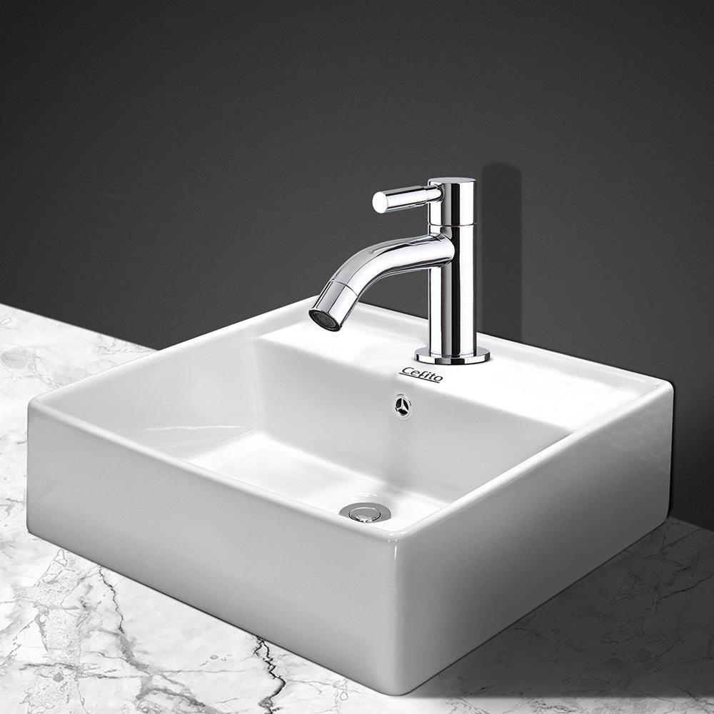 Cefito Ceramic Rectangle Sink Bowl in White with high gloss finish and smooth edges, showcasing its elegant design and durable material.