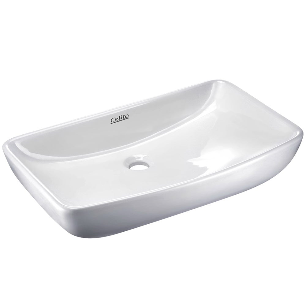 Cefito Ceramic Rectangle Sink Bowl in White, showcasing its high gloss finish and elegant design.