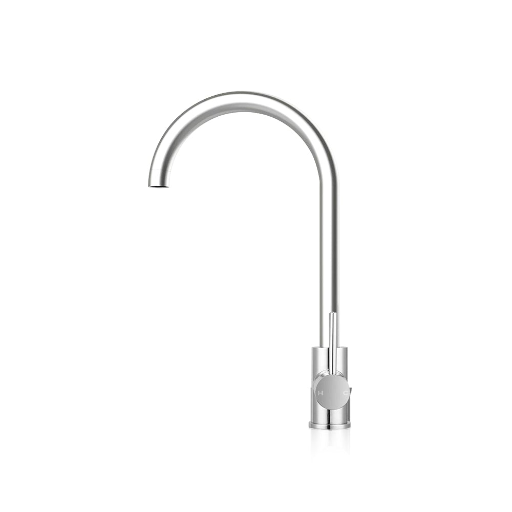 Cefito Mixer Faucet Tap in Silver, showcasing a sleek design with a gooseneck spout and modern handles, made from durable materials.