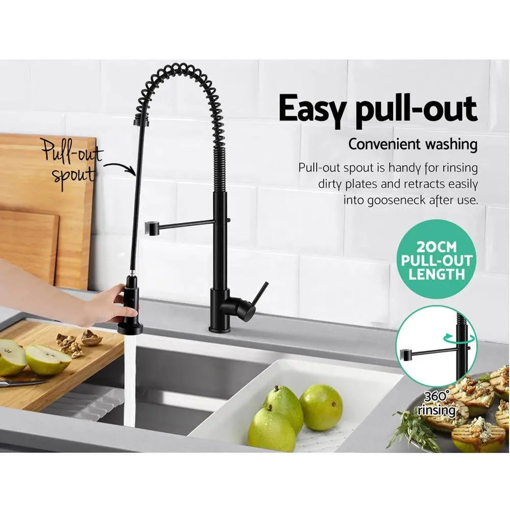 Cefito Pull Out Kitchen Tap Mixer in matte black finish, showcasing its sleek design and pull-out functionality.