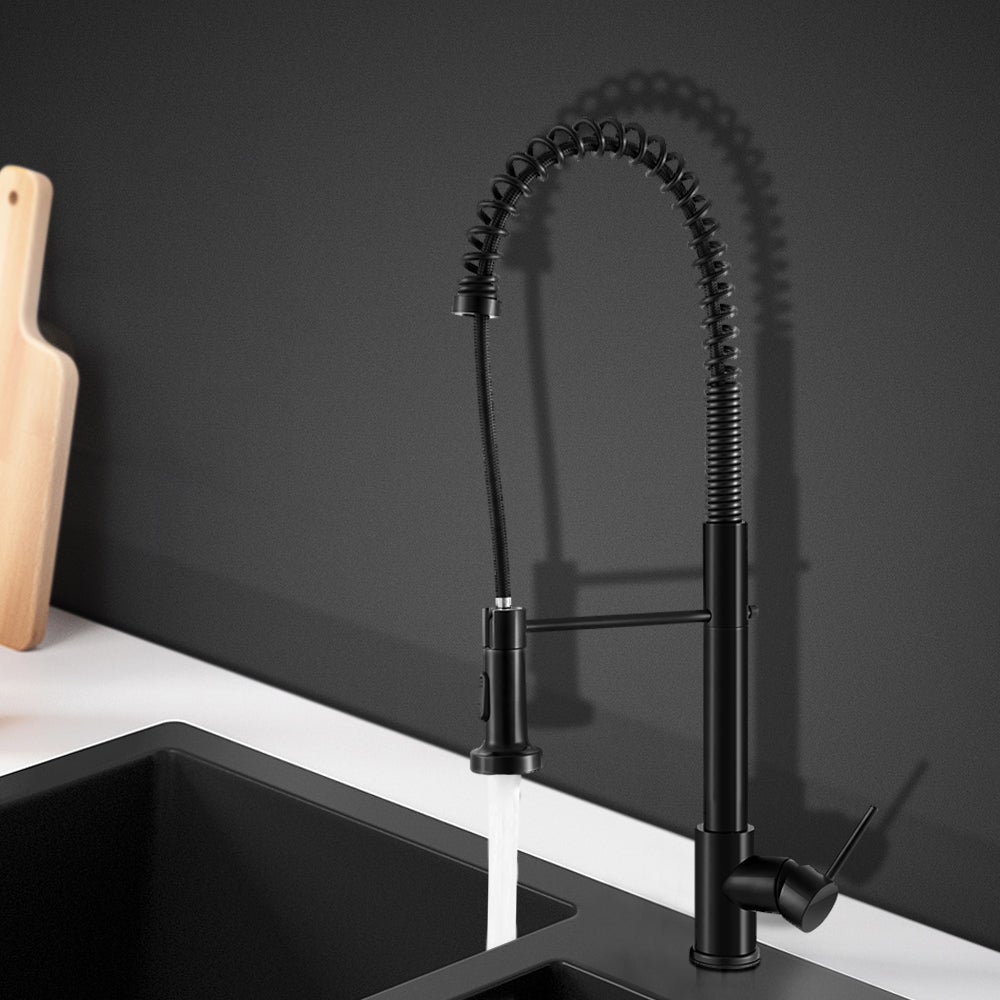 Cefito Pull Out Kitchen Tap Mixer in matte black finish, showcasing its sleek design and pull-out functionality.