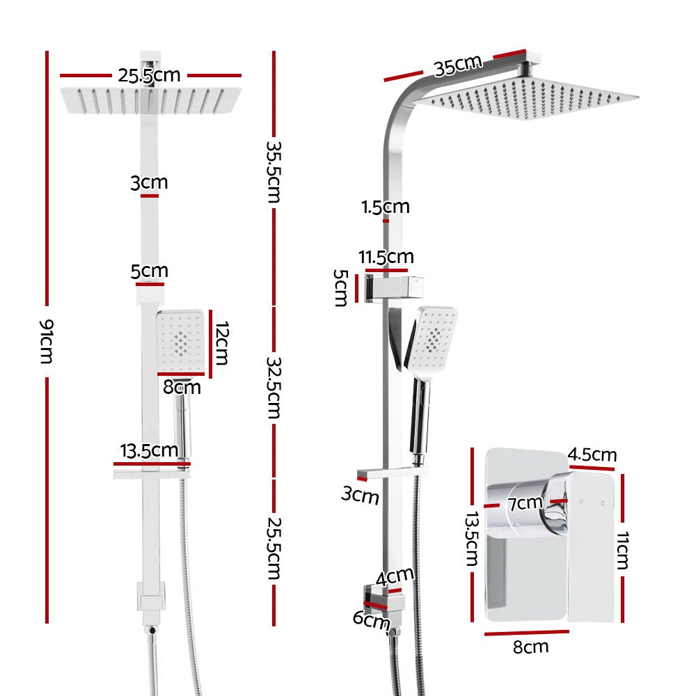 Cefito WELS 10'' Rain Shower Head Mixer with chrome finish and solid brass construction, showcasing overhead and handheld shower heads.