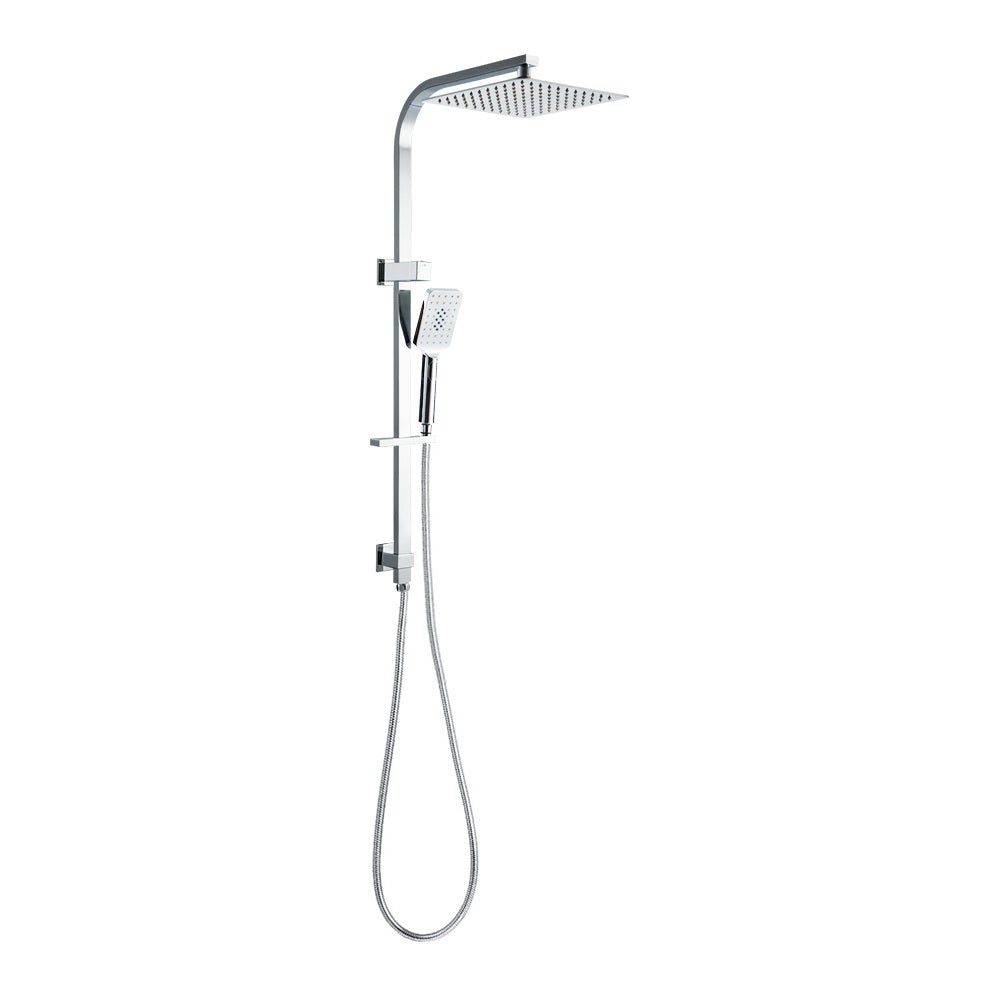 Cefito WELS 10'' Rain Shower Head Set featuring a round overhead shower and handheld shower head with a chrome finish and brass components.