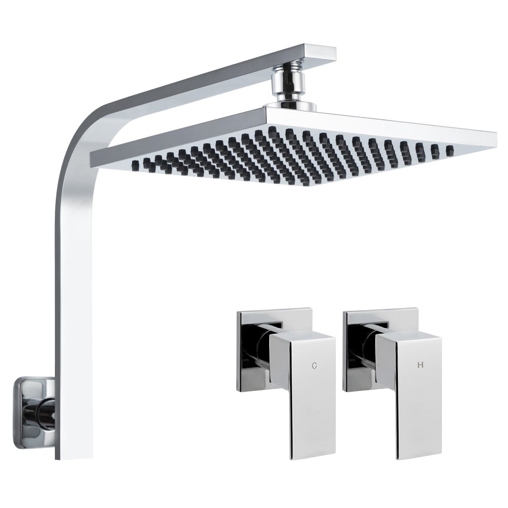 Cefito WELS 8'' Rain Shower Head with Square Design and Wall Arm, showcasing its chrome finish and brass construction.