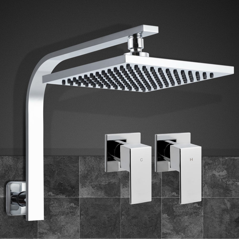 Cefito WELS 8'' Rain Shower Head with Square Design and Wall Arm, showcasing its chrome finish and brass construction.