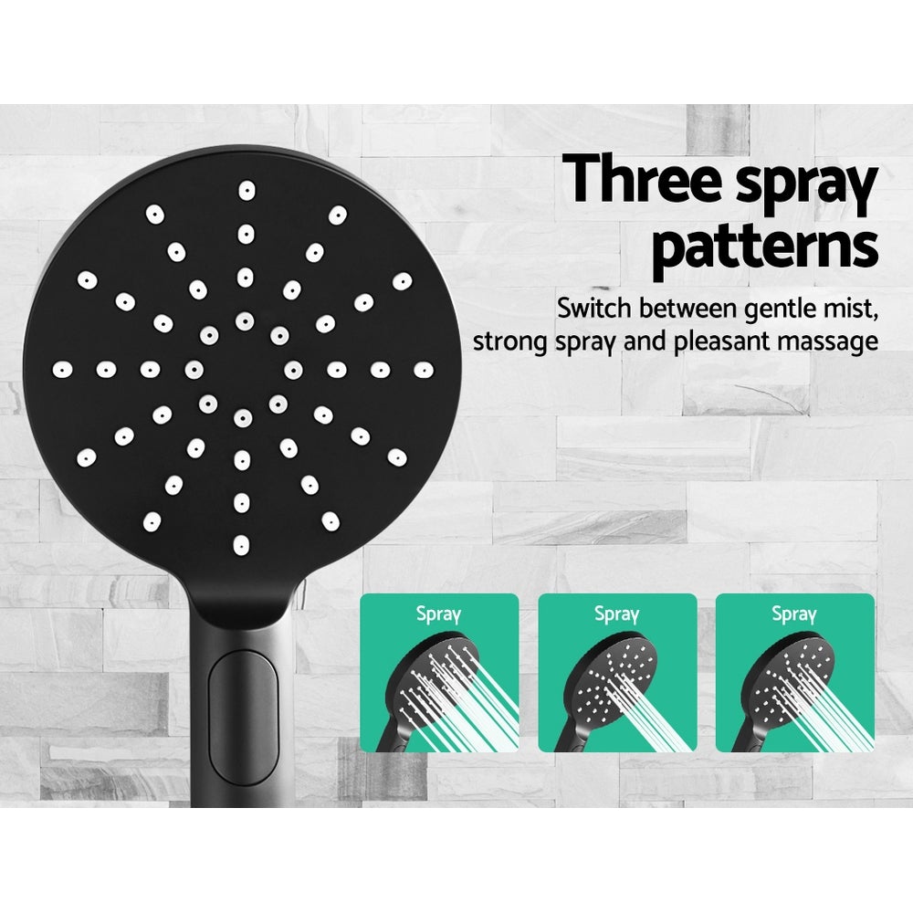 Cefito WELS 9'' Rain Shower Head Set featuring a round overhead shower and handheld shower head in matte black finish, showcasing its solid brass construction.