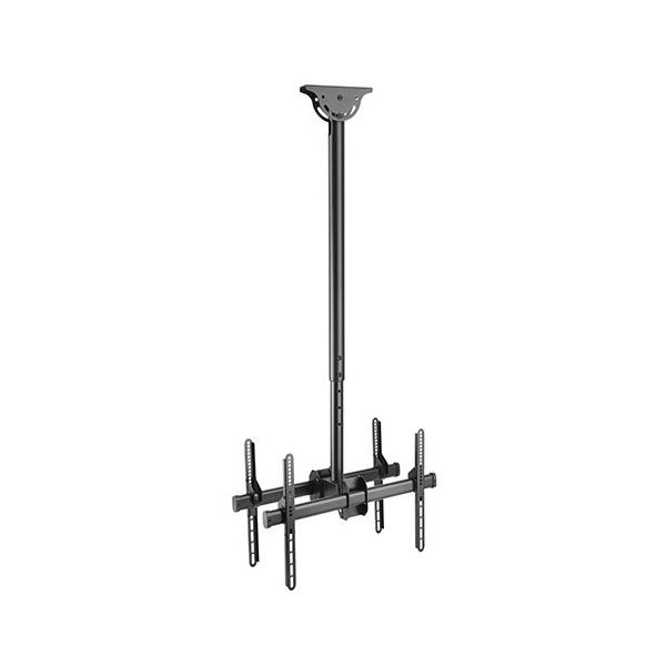 Heavy Duty Ceiling Mount Back to Back TV Bracket for 37" to 70" screens, showcasing dual screen setup with adjustable features.