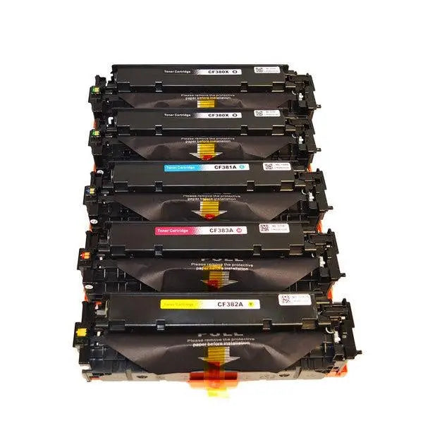 CF380X #312X Series Premium Generic Remanufactured Laser Toner cartridges set including black, cyan, magenta, and yellow.