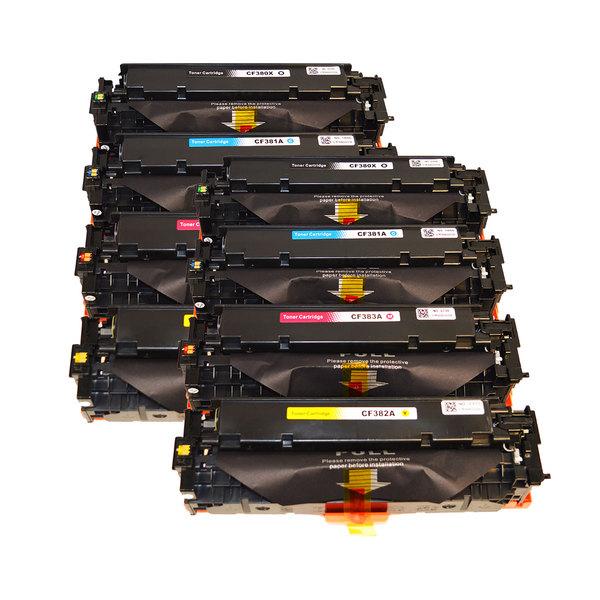 CF380X #312X Series Premium Generic Remanufactured Laser Toner cartridges in various colors including black, cyan, magenta, and yellow.