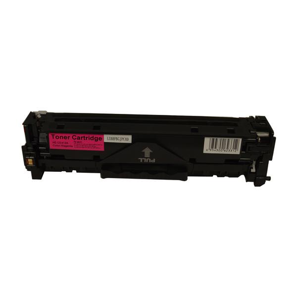 CF413A #410A Premium Generic Magenta Toner Cartridge, showcasing its vibrant magenta color and sleek design.