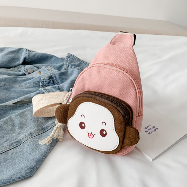 Children's cute cartoon monkey crossbody shoulder bag made of canvas and polyester, perfect for carrying small items.