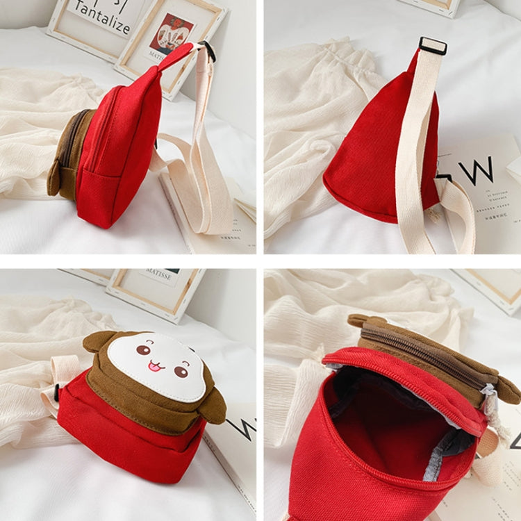 Children's cute cartoon monkey crossbody shoulder bag made of canvas and polyester, perfect for carrying small items.